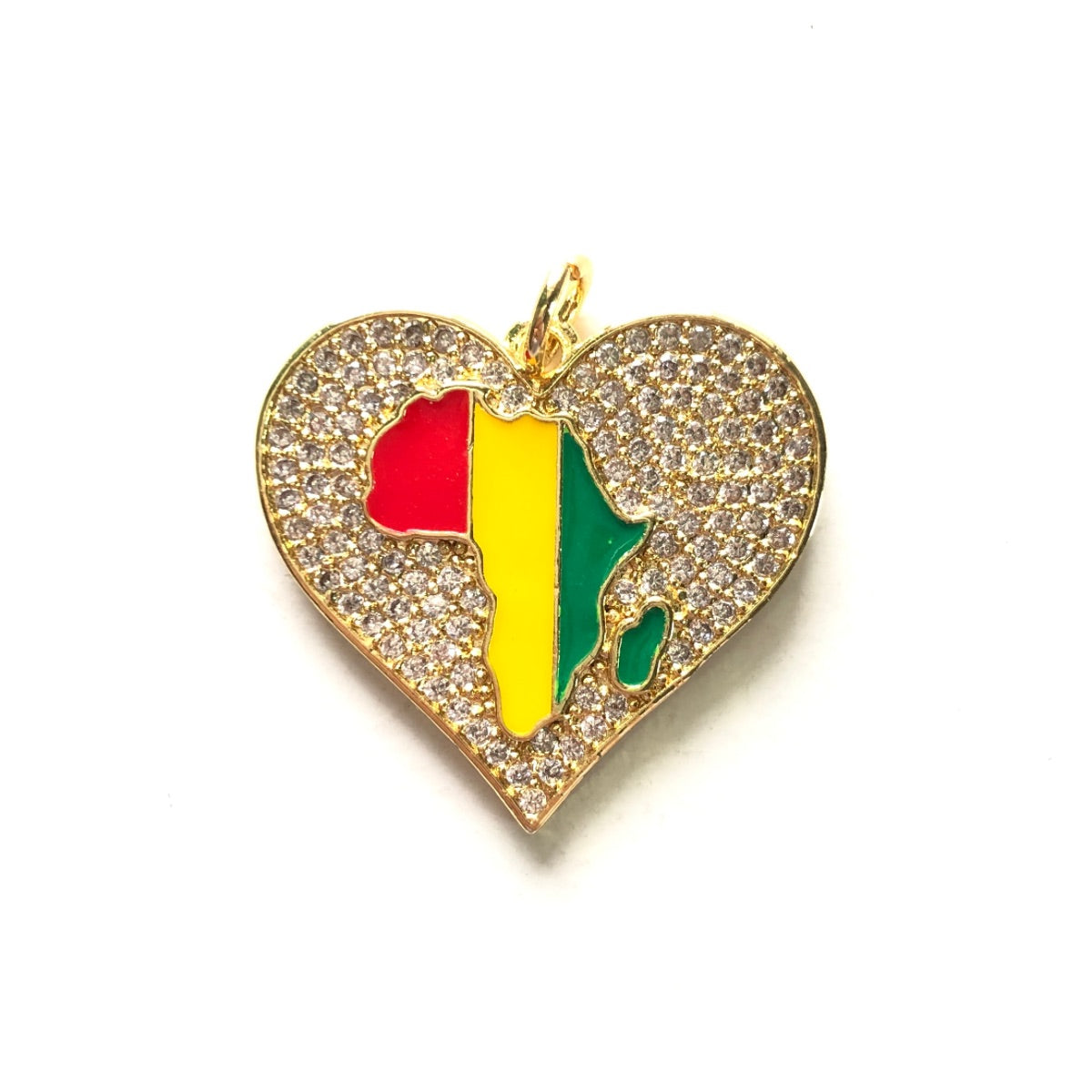 10pcs/lot 27.6*26mm Enamel Africa Map CZ Pave Heart Charms for Black History Month Juneteenth Awareness Gold CZ Paved Charms Hearts Juneteenth & Black History Month Awareness New Charms Arrivals Charms Beads Beyond