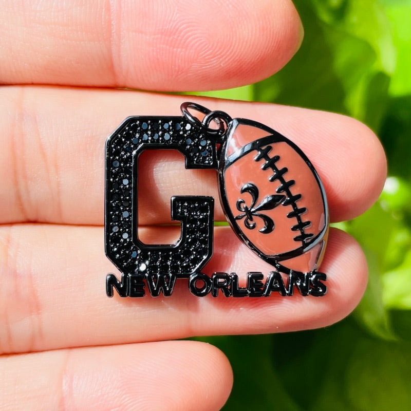 10pcs/lot CZ Pave GO Saints New Orleans AmerIcan Football Word Charms Black on Black CZ Paved Charms American Football Sports Louisiana Inspired New Charms Arrivals Charms Beads Beyond