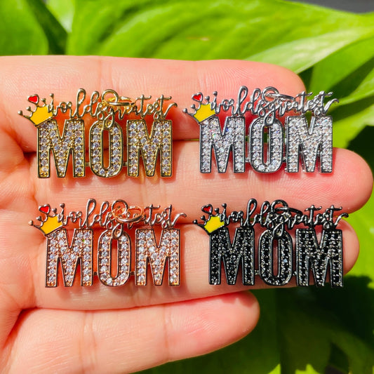 10pcs/lot CZ Pave World's Greatest Mom Word Charms-Mother's Day Mix Colors CZ Paved Charms Mother's Day New Charms Arrivals Charms Beads Beyond