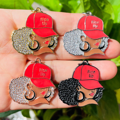 10pcs/lot CZ Paved Atlanta FALCON Rise Up Afro Black Girl Charms Mix Colors CZ Paved Charms Afro Girl/Queen Charms American Football Sports New Charms Arrivals Charms Beads Beyond