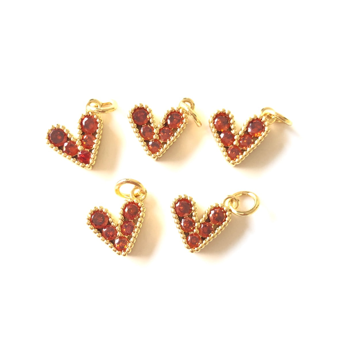 10pcs/lot 10*9.5mm Small Size Multicolor Colorful CZ Paved Heart Charms Orange on Gold CZ Paved Charms Colorful Zirconia Hearts New Charms Arrivals Small Sizes Charms Beads Beyond