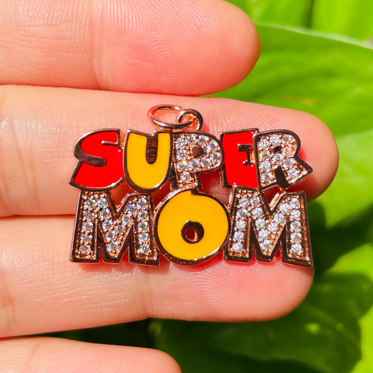 10pcs/lot CZ Pave Super Mom Word Charms-Mother's Day CZ Paved Charms Mother's Day New Charms Arrivals Charms Beads Beyond