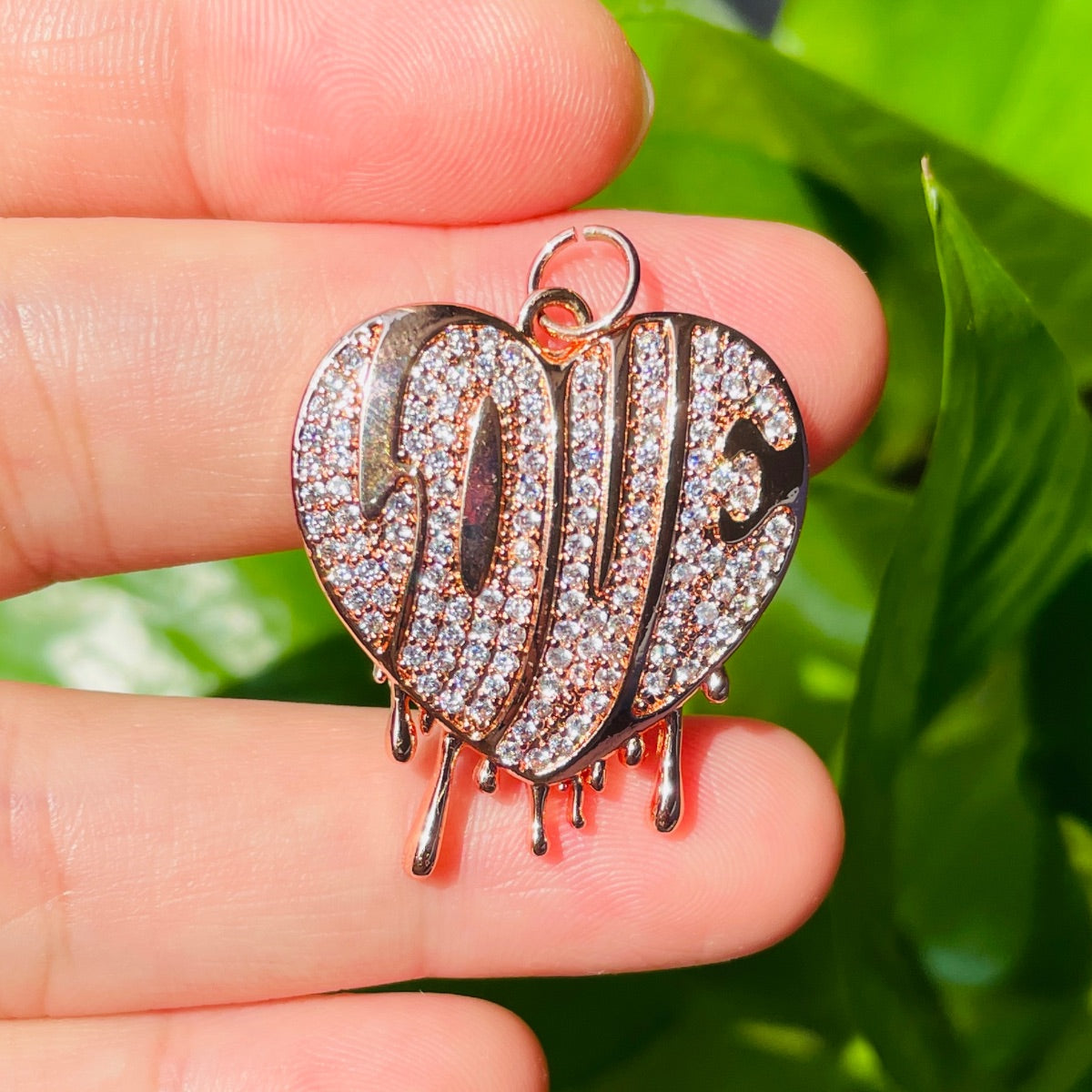 10pcs/lot CZ Paved Dripping Love Heart Charms Rose Gold CZ Paved Charms Hearts Love Letters New Charms Arrivals Charms Beads Beyond