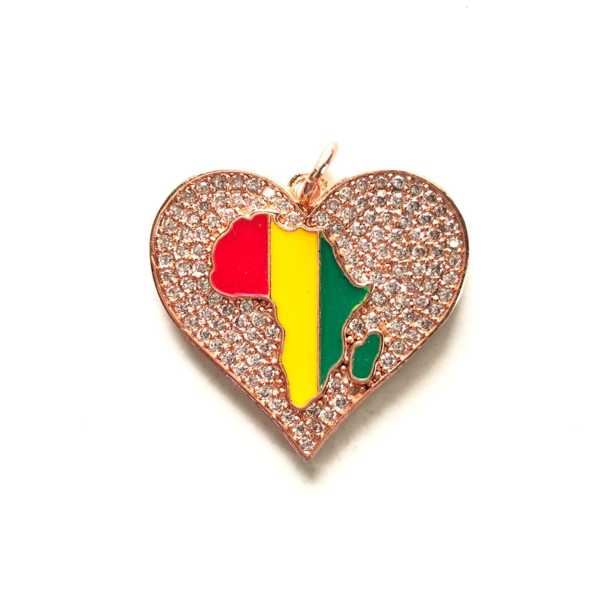 10pcs/lot 27.6*26mm Enamel Africa Map CZ Pave Heart Charms for Black History Month Juneteenth Awareness Rose Gold CZ Paved Charms Hearts Juneteenth & Black History Month Awareness New Charms Arrivals Charms Beads Beyond