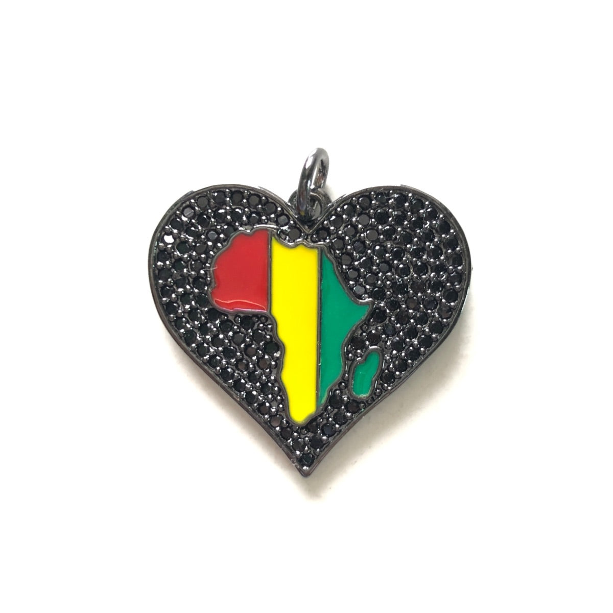 10pcs/lot 27.6*26mm Enamel Africa Map CZ Pave Heart Charms for Black History Month Juneteenth Awareness Black on Black CZ Paved Charms Hearts Juneteenth & Black History Month Awareness New Charms Arrivals Charms Beads Beyond