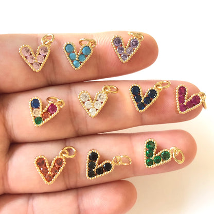 10pcs/lot 10*9.5mm Small Size Multicolor Colorful CZ Paved Heart Charms CZ Paved Charms Colorful Zirconia Hearts New Charms Arrivals Small Sizes Charms Beads Beyond