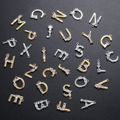 10-26pcs/lot 21.5*13mm CZ Plated Initial Alphabet Charms-Gold & Silver | Charms | Charms Beads Beyond 10pcs / Silver