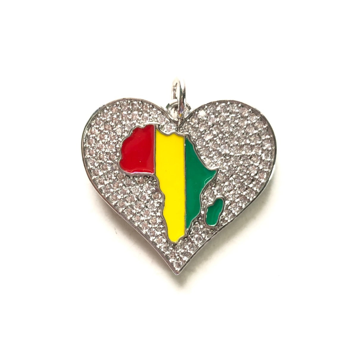 10pcs/lot 27.6*26mm Enamel Africa Map CZ Pave Heart Charms for Black History Month Juneteenth Awareness Silver CZ Paved Charms Hearts Juneteenth & Black History Month Awareness New Charms Arrivals Charms Beads Beyond