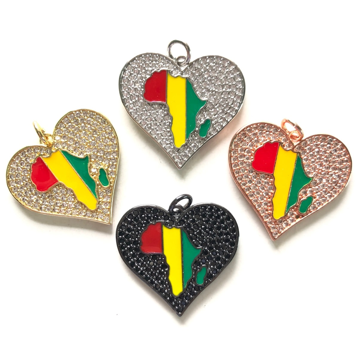 10pcs/lot 27.6*26mm Enamel Africa Map CZ Pave Heart Charms for Black History Month Juneteenth Awareness CZ Paved Charms Hearts Juneteenth & Black History Month Awareness New Charms Arrivals Charms Beads Beyond