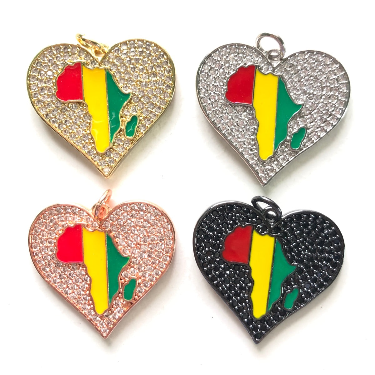 10pcs/lot 27.6*26mm Enamel Africa Map CZ Pave Heart Charms for Black History Month Juneteenth Awareness CZ Paved Charms Hearts Juneteenth & Black History Month Awareness New Charms Arrivals Charms Beads Beyond