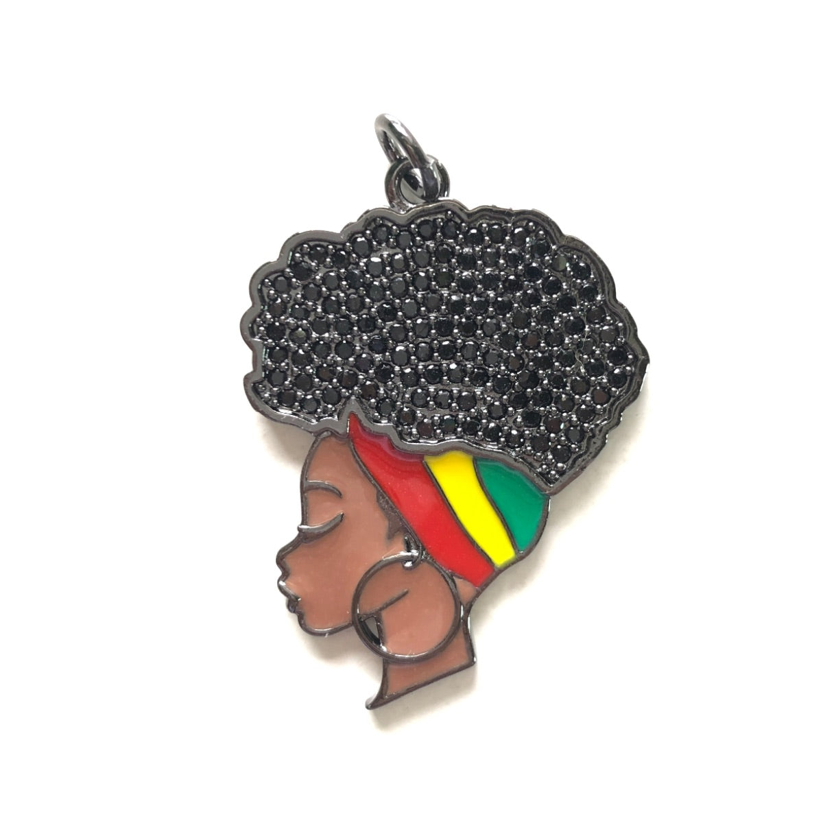 10pcs/lot 36*26mm CZ Paved Red Yellow Green Headband Afro Girl Charms for Juneteenth Black History Awareness Black on Black CZ Paved Charms Afro Girl/Queen Charms Juneteenth & Black History Month Awareness New Charms Arrivals Charms Beads Beyond