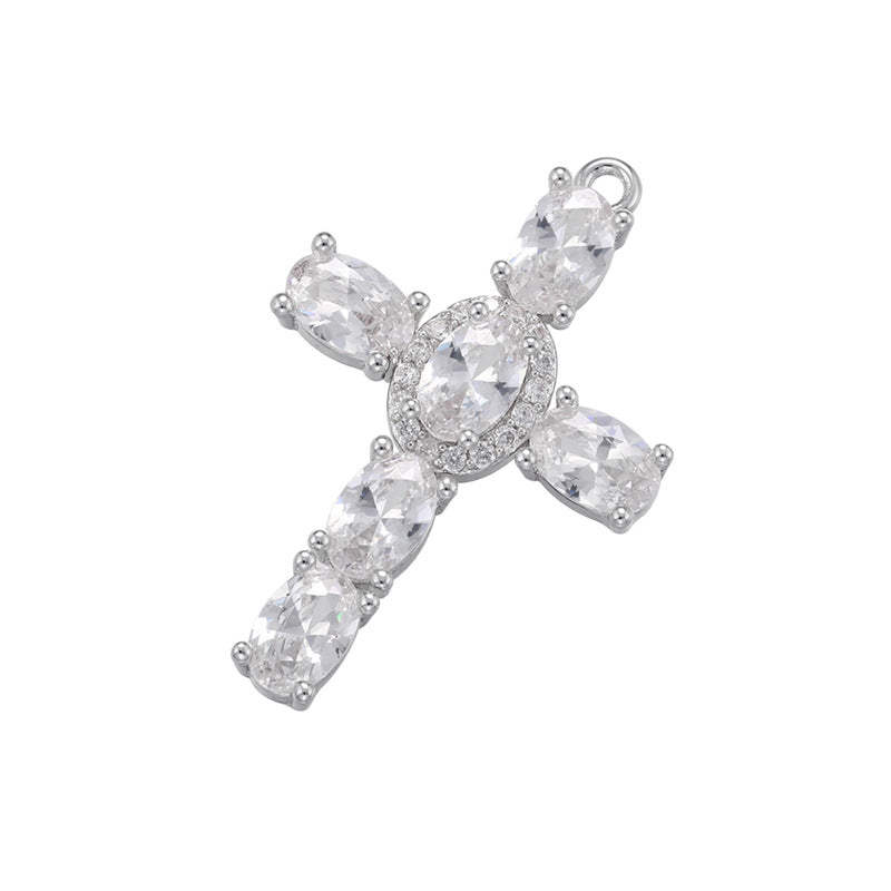 10pcs/lot 28.5*18.5mm CZ Paved Cross Charms Silver CZ Paved Charms Crosses Charms Beads Beyond