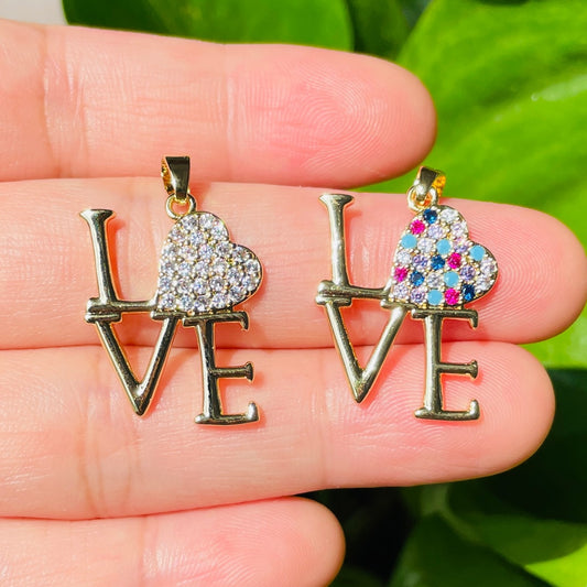 5pcs/lot Gold Plated CZ Paved LOVE Charms Mix Colors CZ Paved Charms Love Letters New Charms Arrivals Charms Beads Beyond