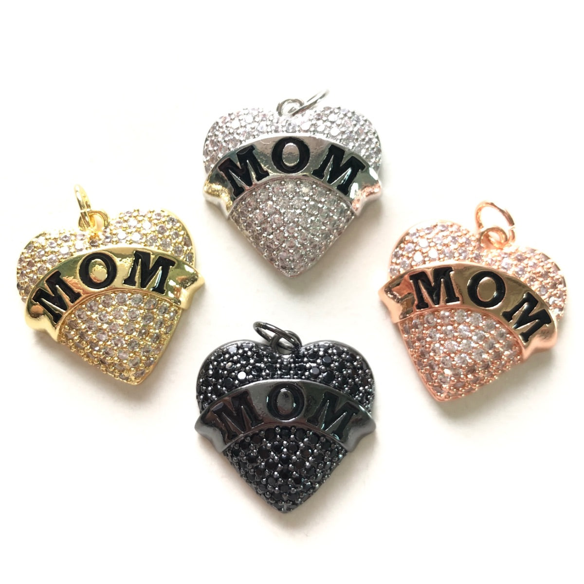 10pcs/lot CZ Pave Mom Heart Word Charms-Mother's Day Mix Colors CZ Paved Charms Hearts Mother's Day New Charms Arrivals Charms Beads Beyond