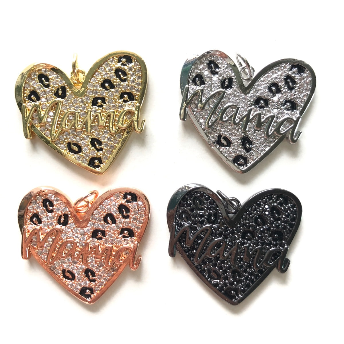 10pcs/lot CZ Paved Leopard Print Mom Heart Charms for Mother's Day Mix Colors CZ Paved Charms Hearts Leopard Printed Mother's Day New Charms Arrivals Charms Beads Beyond