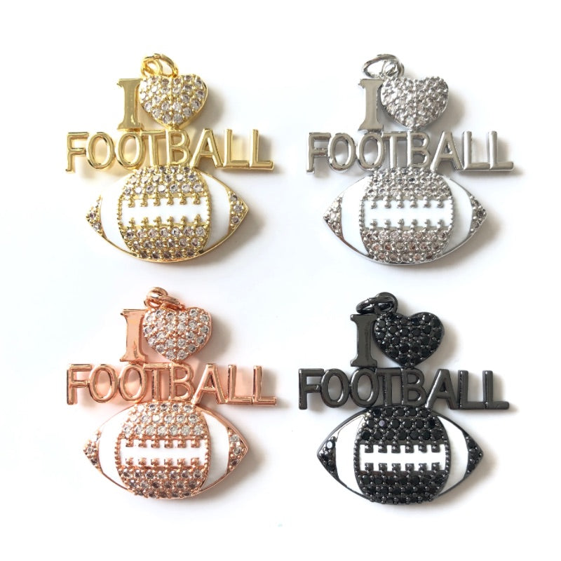 10pcs/lot CZ Pave I Love Football Word Sports Charms CZ Paved Charms American Football Sports New Charms Arrivals Charms Beads Beyond