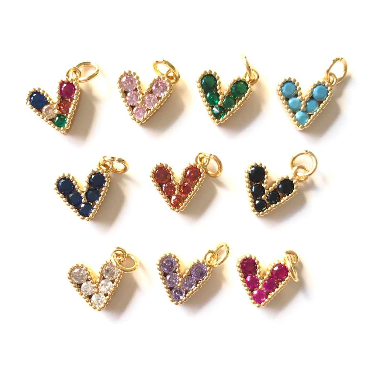 10pcs/lot 10*9.5mm Small Size Multicolor Colorful CZ Paved Heart Charms CZ Paved Charms Colorful Zirconia Hearts New Charms Arrivals Small Sizes Charms Beads Beyond