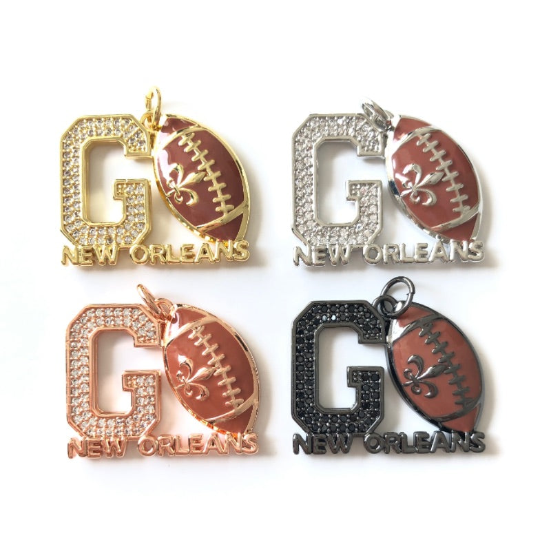 10pcs/lot CZ Pave GO Saints New Orleans AmerIcan Football Word Charms CZ Paved Charms American Football Sports Louisiana Inspired New Charms Arrivals Charms Beads Beyond