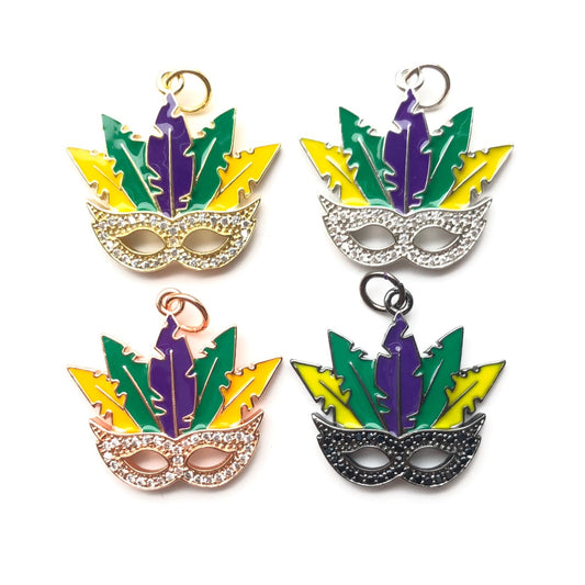10pcs/lot CZ Paved Crown Mardi Gras Mask Charm Pendants Mix Colors CZ Paved Charms Mardi Gras New Charms Arrivals Charms Beads Beyond