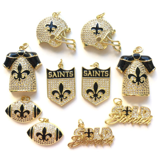 10pcs/lot Fleur De Lis CZ Saints Football Charms Bundles Gold CZ Paved Charms American Football Sports Louisiana Inspired Mix Charms New Charms Arrivals Charms Beads Beyond