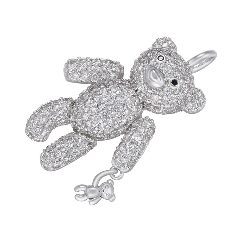 5-10pcs/lot 30 *19mm CZ Paved Cute Bear Charms Silver CZ Paved Charms Animals & Insects Charms Beads Beyond