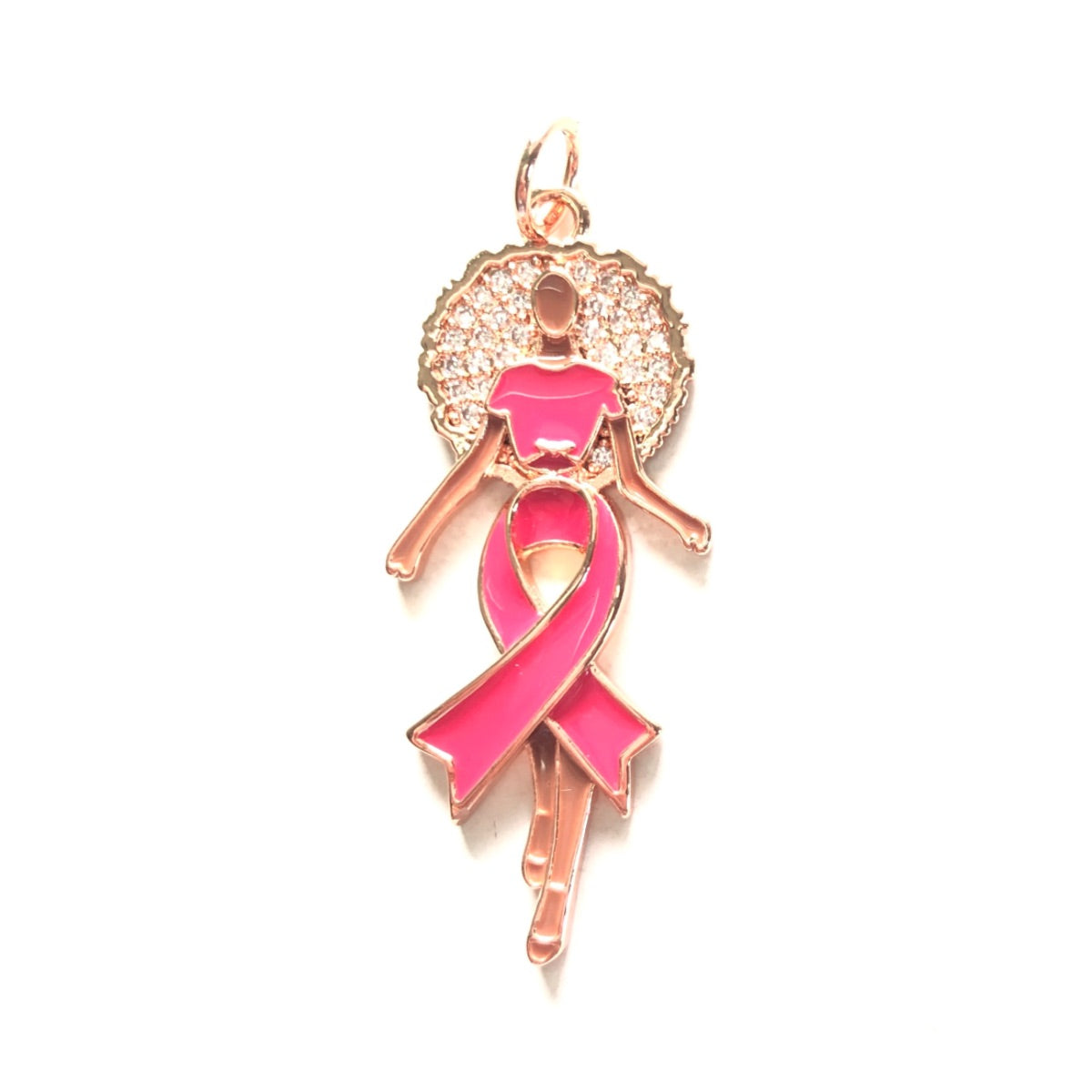 10pcs/lot Enamel Pink Ribbon CZ Pave Afro Black Girl Charms for Breast Cancer Awareness Rose Gold CZ Paved Charms Afro Girl/Queen Charms Breast Cancer Awareness New Charms Arrivals Charms Beads Beyond