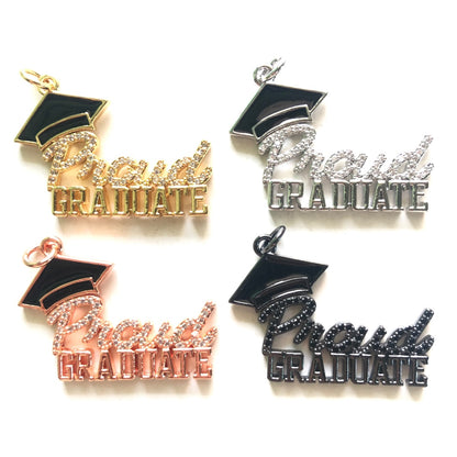 10pcs/lot 34.5*24.5mm CZ Pave Proud Graduate Word Charms for Graduation CZ Paved Charms Graduation New Charms Arrivals Words & Quotes Charms Beads Beyond