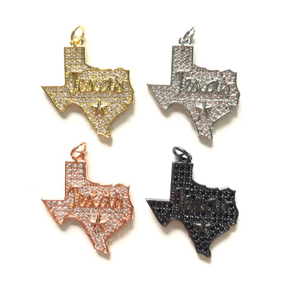 10pcs/lot 30*27mm CZ Lone Star State Texas Map Charm Pendants CZ Paved Charms Maps On Sale Charms Beads Beyond