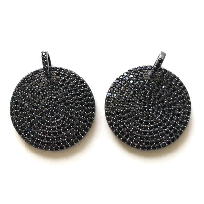 5pcs/lot 28.5mm CZ Paved Round Charms Black on Black CZ Paved Charms Geometrics Large Sizes Charms Beads Beyond
