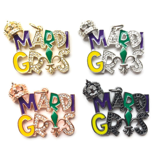 10pcs/lot CZ Paved Crown Mardi Gras Word Charm Pendants Mix Colors CZ Paved Charms Mardi Gras New Charms Arrivals Charms Beads Beyond