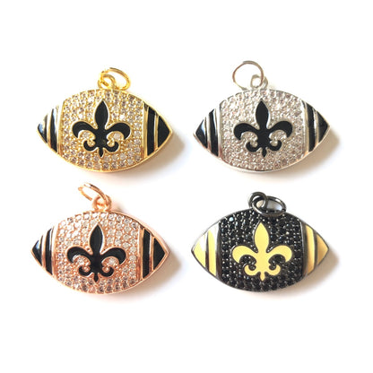 10pcs/lot 25.7*18.7mm Fleur De Lis CZ Saints American Football Charms CZ Paved Charms American Football Sports Louisiana Inspired New Charms Arrivals Charms Beads Beyond