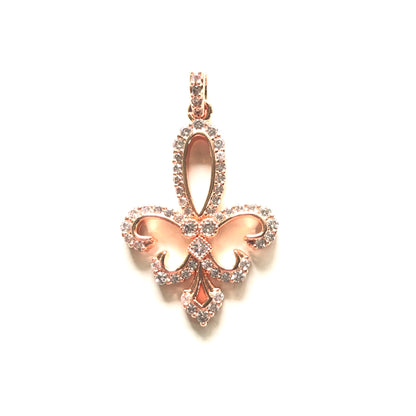 10pcs/lot 38*22.5mm CZ Paved Fleur De Lis Saints Charms Rose Gold CZ Paved Charms Louisiana Inspired Mardi Gras New Charms Arrivals Symbols Charms Beads Beyond