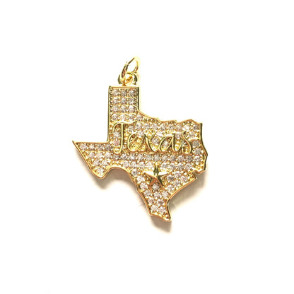 10pcs/lot 30*27mm CZ Lone Star State Texas Map Charm Pendants Gold CZ Paved Charms Maps On Sale Charms Beads Beyond