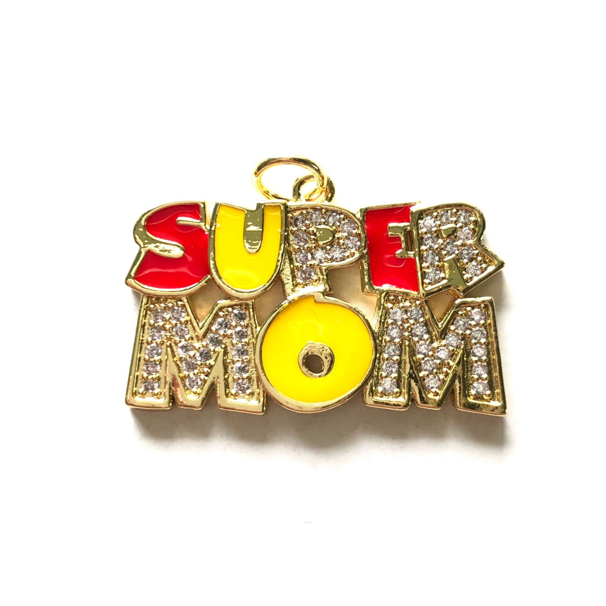 10pcs/lot CZ Pave Super Mom Word Charms-Mother's Day Gold CZ Paved Charms Mother's Day New Charms Arrivals Charms Beads Beyond