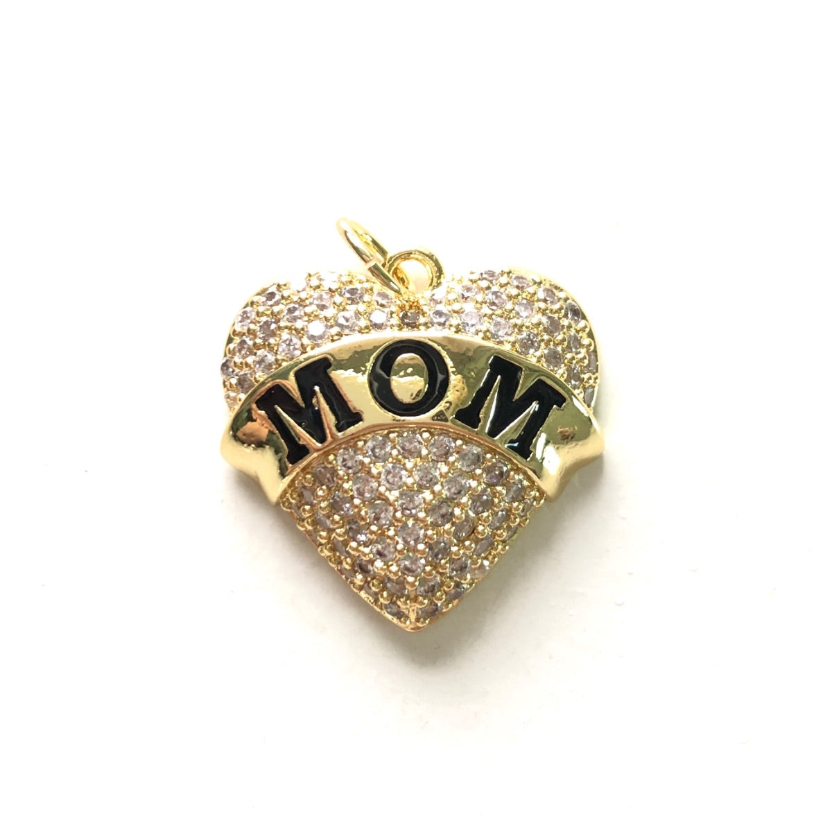 10pcs/lot CZ Pave Mom Heart Word Charms-Mother's Day Gold CZ Paved Charms Hearts Mother's Day New Charms Arrivals Charms Beads Beyond