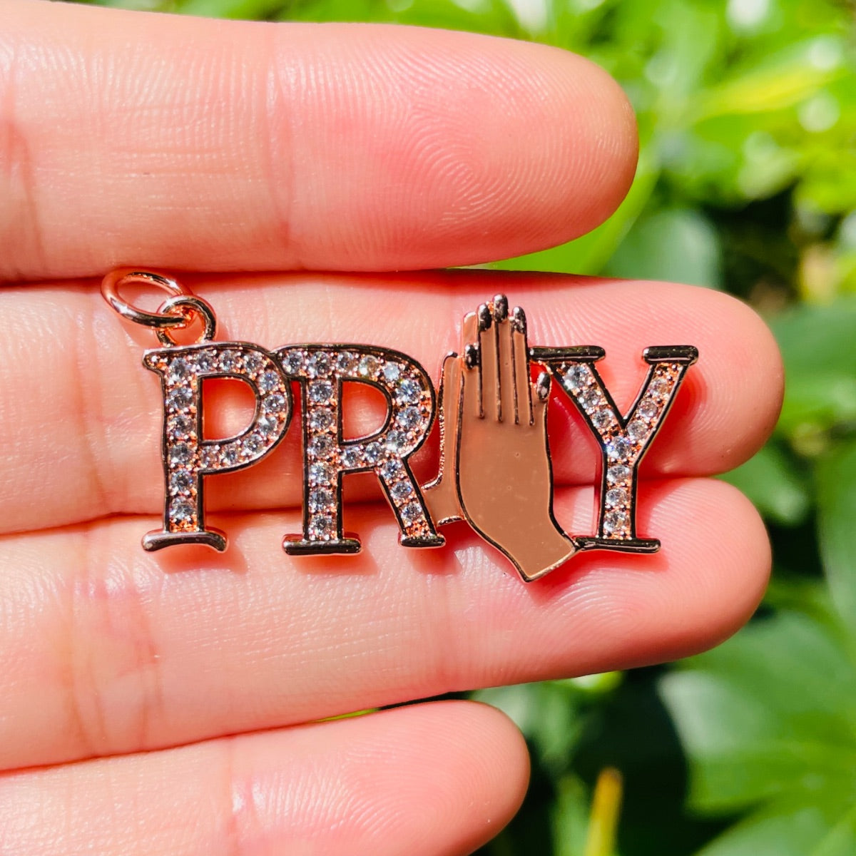 10pcs/lot 35*18mm CZ Pave Praying Hands Pray Word Charms Rose Gold CZ Paved Charms Christian Quotes New Charms Arrivals Words & Quotes Charms Beads Beyond