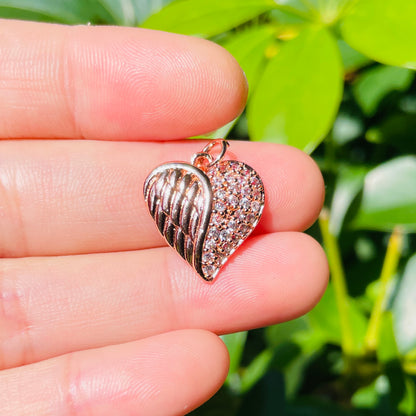 10pcs/lot 17.2*16mm Small Size CZ Paved Wing Heart Charms Rose Gold CZ Paved Charms Hearts New Charms Arrivals Charms Beads Beyond