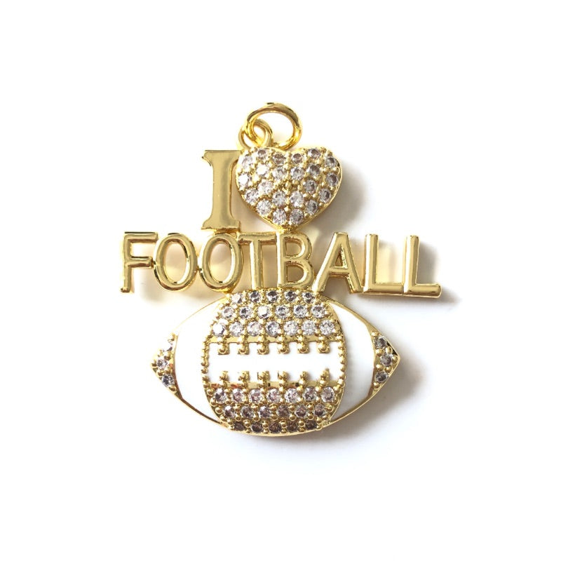 10pcs/lot CZ Pave I Love Football Word Sports Charms CZ Paved Charms American Football Sports New Charms Arrivals Charms Beads Beyond