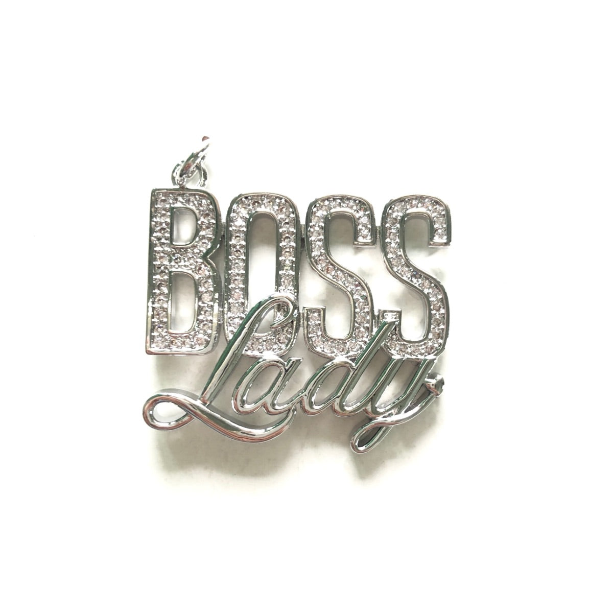 10pcs/lot 31*27.5mm CZ Pave Boss Lady Word Charms Silver CZ Paved Charms New Charms Arrivals Words & Quotes Charms Beads Beyond