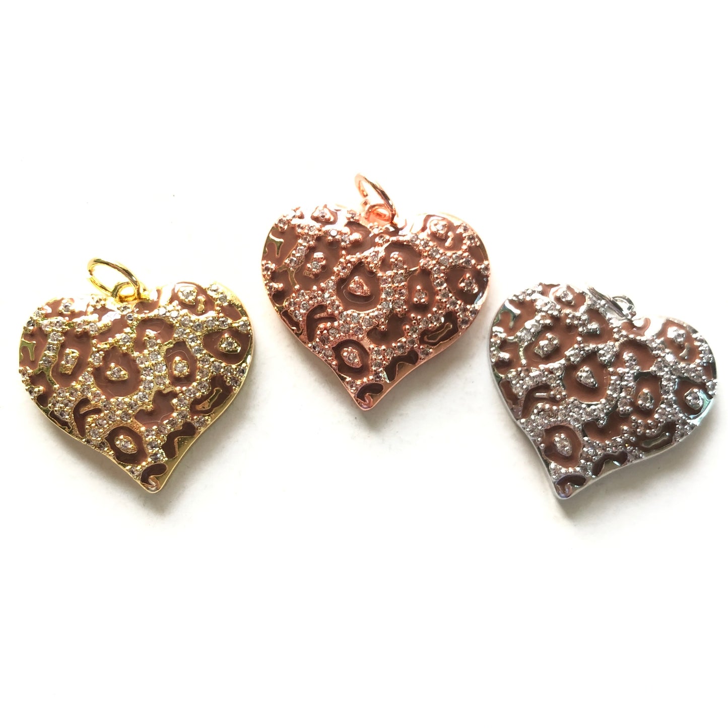 10/lot 24.5*22mm CZ Paved Brown Leopard Print Heart Charm Pendants CZ Paved Charms Hearts Leopard Printed New Charms Arrivals Charms Beads Beyond