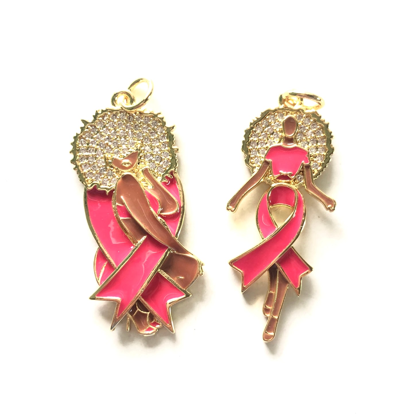 10pcs/lot Breast Cancer Awareness Enamel Pink Ribbon CZ Pave Afro Black Girl Mix Charms Bundle Gold-5 each styles CZ Paved Charms Breast Cancer Awareness Mix Charms New Charms Arrivals Charms Beads Beyond