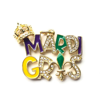 10pcs/lot CZ Paved Crown Mardi Gras Word Charm Pendants Gold CZ Paved Charms Mardi Gras New Charms Arrivals Charms Beads Beyond