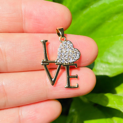 5pcs/lot Gold Plated CZ Paved LOVE Charms Clear on Gold CZ Paved Charms Love Letters New Charms Arrivals Charms Beads Beyond