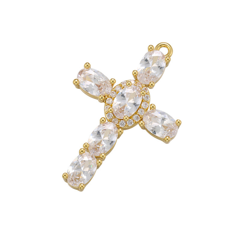 10pcs/lot 28.5*18.5mm CZ Paved Cross Charms Gold CZ Paved Charms Crosses Charms Beads Beyond