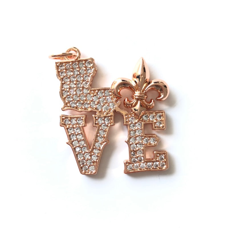 10pcs/lot CZ Pave Love Louisiana Fleur De Lis Word Charms CZ Paved Charms Louisiana Inspired Mardi Gras New Charms Arrivals Charms Beads Beyond