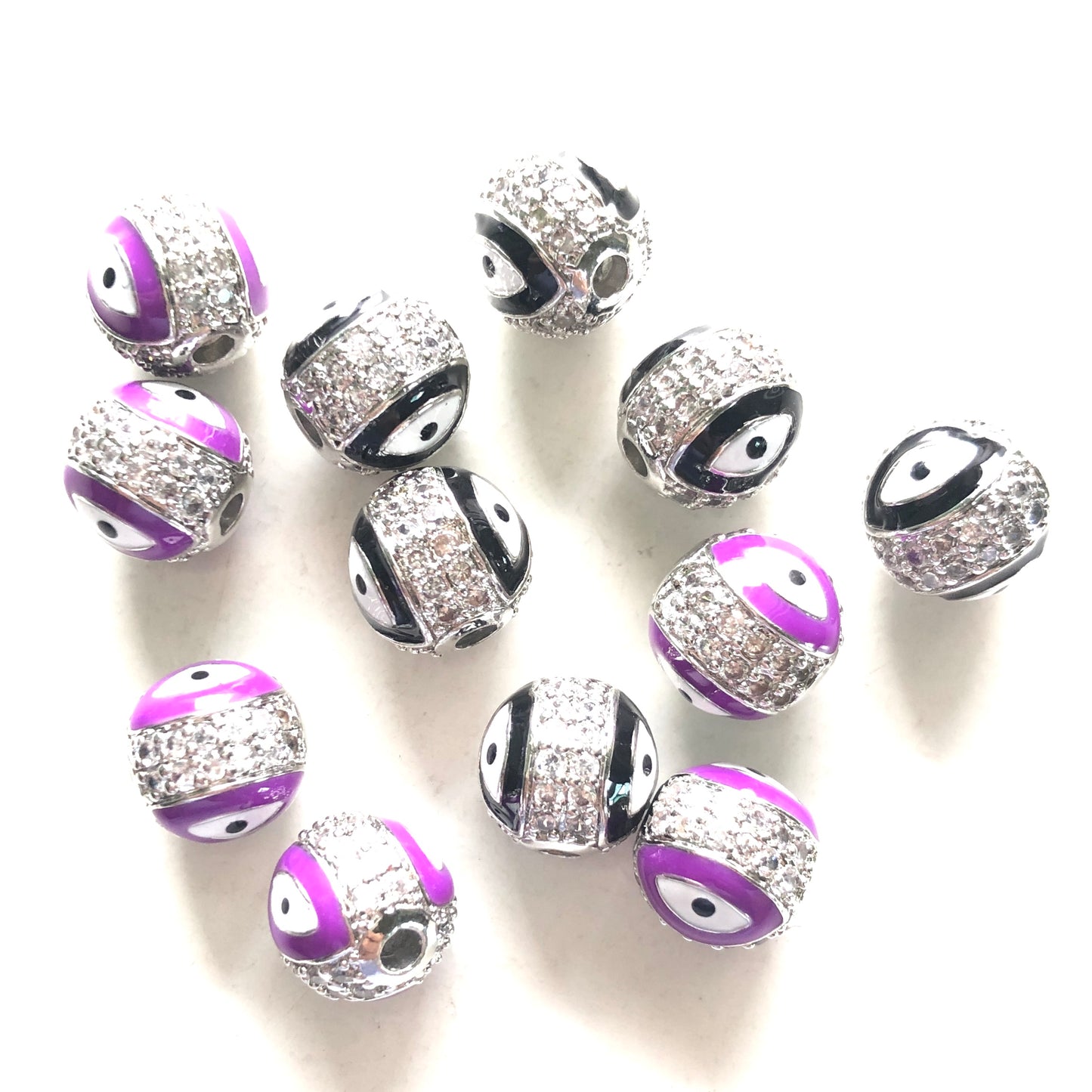 10pcs/lot 10mm CZ Paved Silver Evil Eye Spacers Mix Colors CZ Paved Spacers 10mm Beads Ball Beads New Spacers Arrivals Charms Beads Beyond