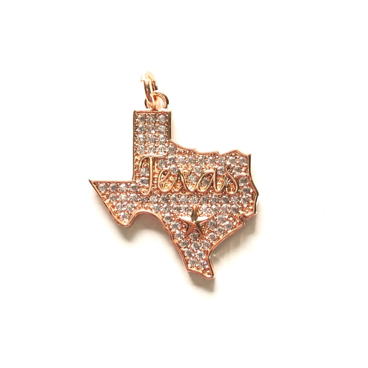 10pcs/lot 30*27mm CZ Lone Star State Texas Map Charm Pendants Rose Gold CZ Paved Charms Maps On Sale Charms Beads Beyond