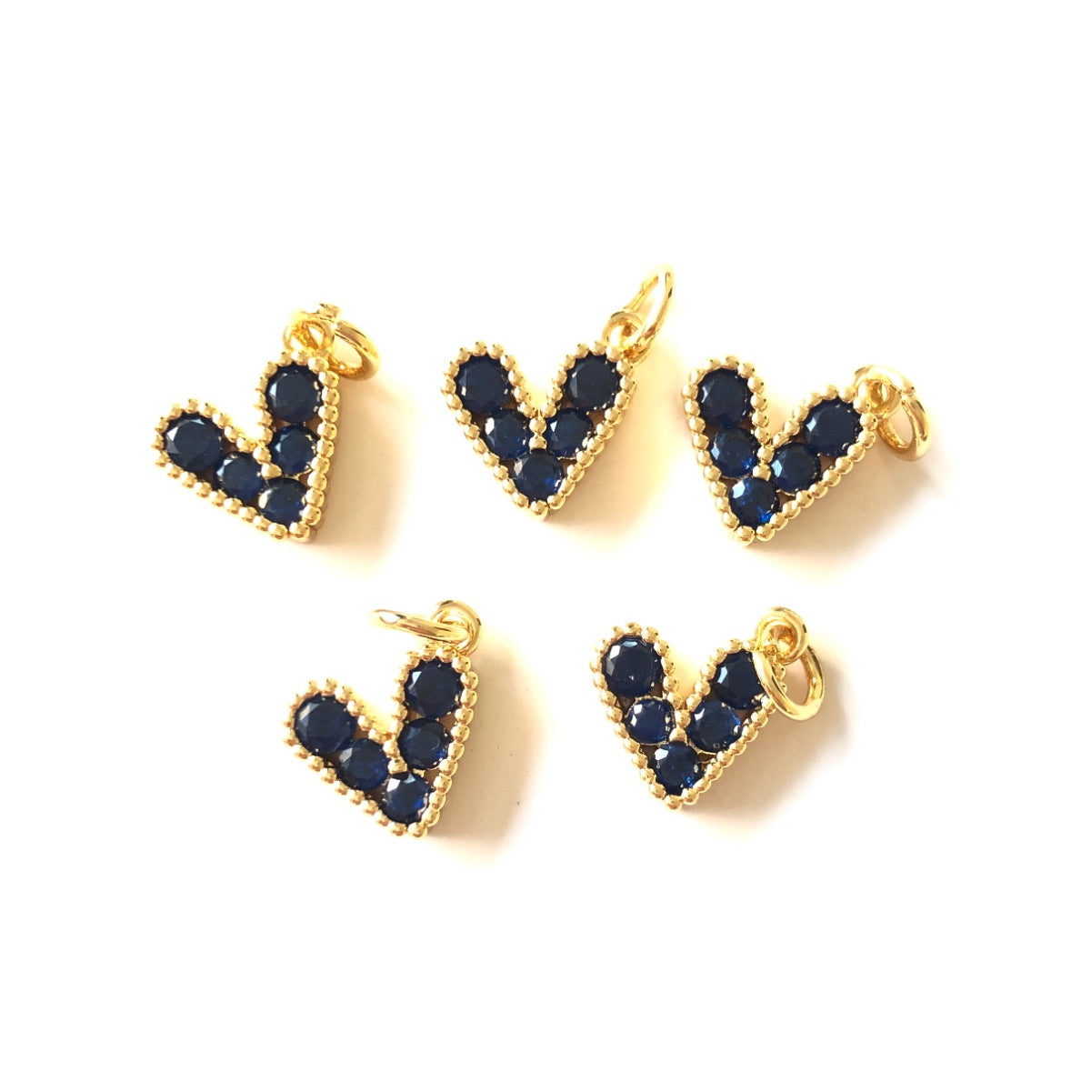 10pcs/lot 10*9.5mm Small Size Multicolor Colorful CZ Paved Heart Charms Blue on Gold CZ Paved Charms Colorful Zirconia Hearts New Charms Arrivals Small Sizes Charms Beads Beyond