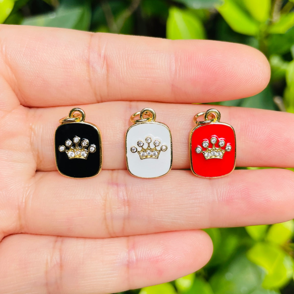 10pcs/lot 16*10.7mm Small Size Enamel CZ Pave Crown Charms CZ Paved Charms Small Sizes Charms Beads Beyond