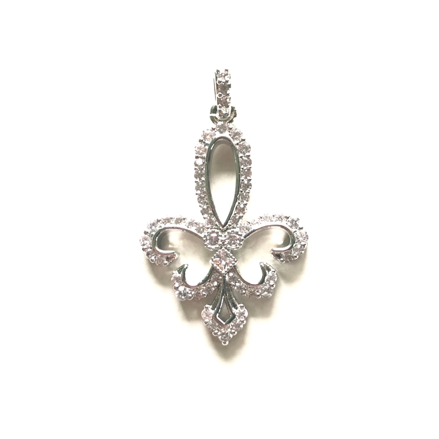 10pcs/lot 38*22.5mm CZ Paved Fleur De Lis Saints Charms Silver CZ Paved Charms Louisiana Inspired Mardi Gras New Charms Arrivals Symbols Charms Beads Beyond